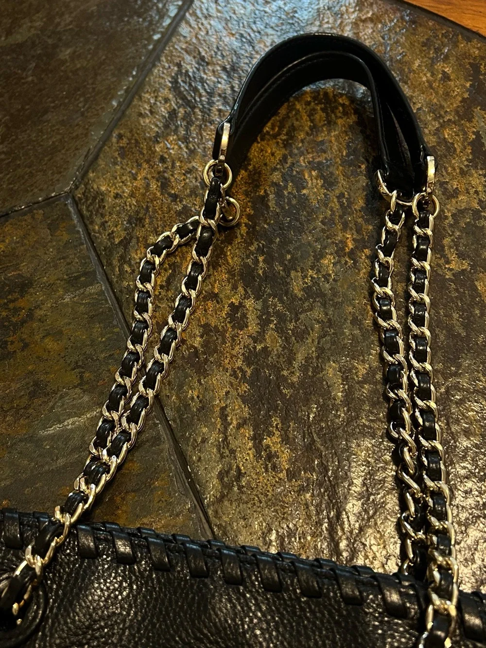 Tory Burch Black Pebbled Leather Chain-Handle Tote